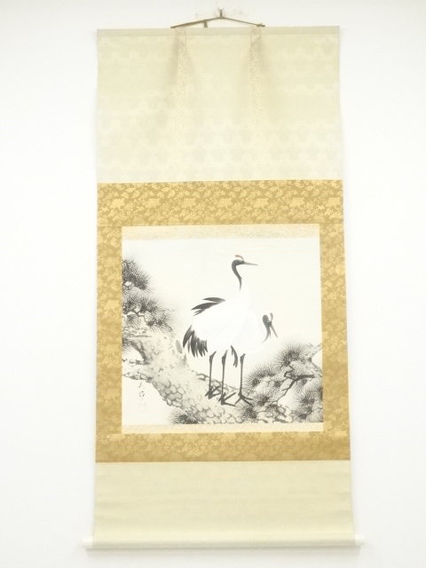 JAPANESE HANGING SCROLL / HAND PAINTED / CRANES